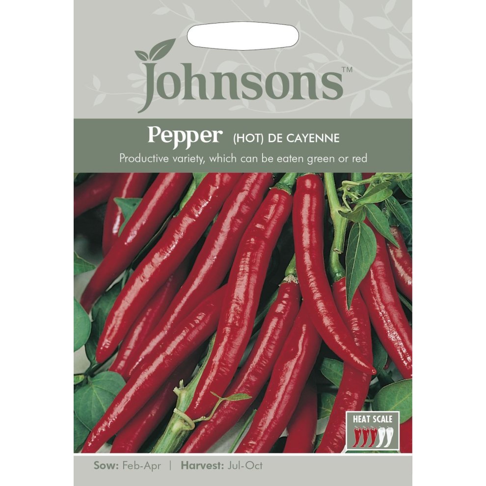 Johnsons Seeds - Pictorial Pack - Vegetable - Pepper (Hot) De Cayenne - 60 Seeds