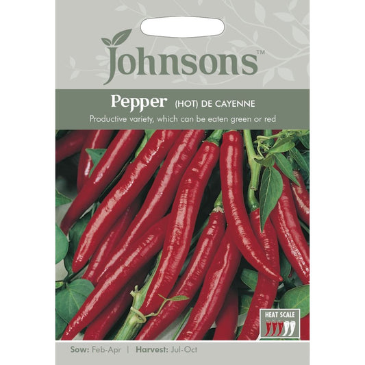 Johnsons Seeds - Pictorial Pack - Vegetable - Pepper (Hot) De Cayenne - 60 Seeds