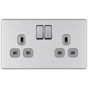 Colours Steel Double 13A Socket & Grey Inserts