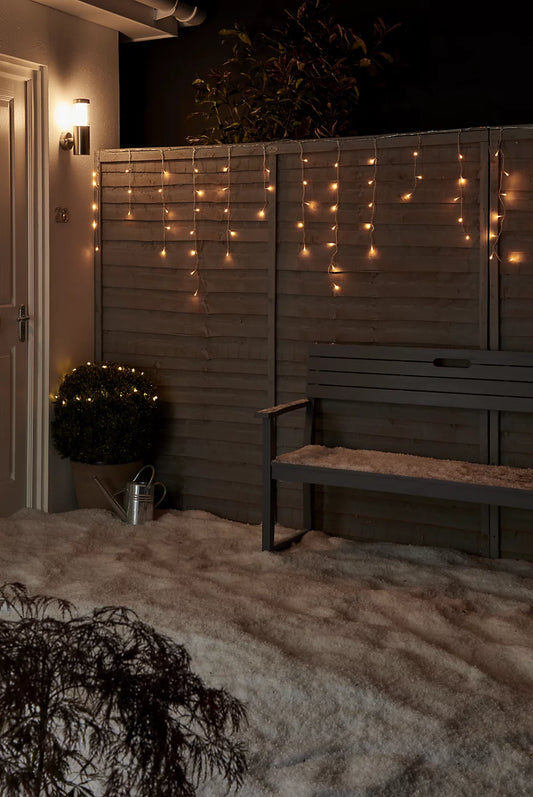 300 Warm white LED Icicle lights With timer & 22m Clear cable