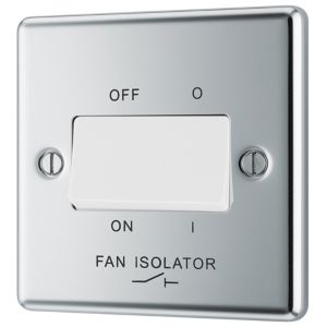 GoodHome Chrome 10A 2 Way 1 Gang Raised Rounded Fan Isolator Switch
