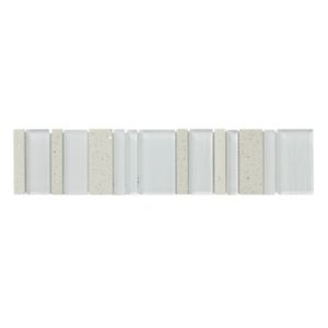 GoodHome Konbo White Glass & Natural Stone Border Tile, (L)334mm (W)73mm