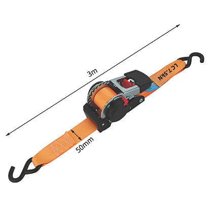 3x Smith & Locke Retractable Ratchet Tie Down w/ S-Hook 3m x 50mm