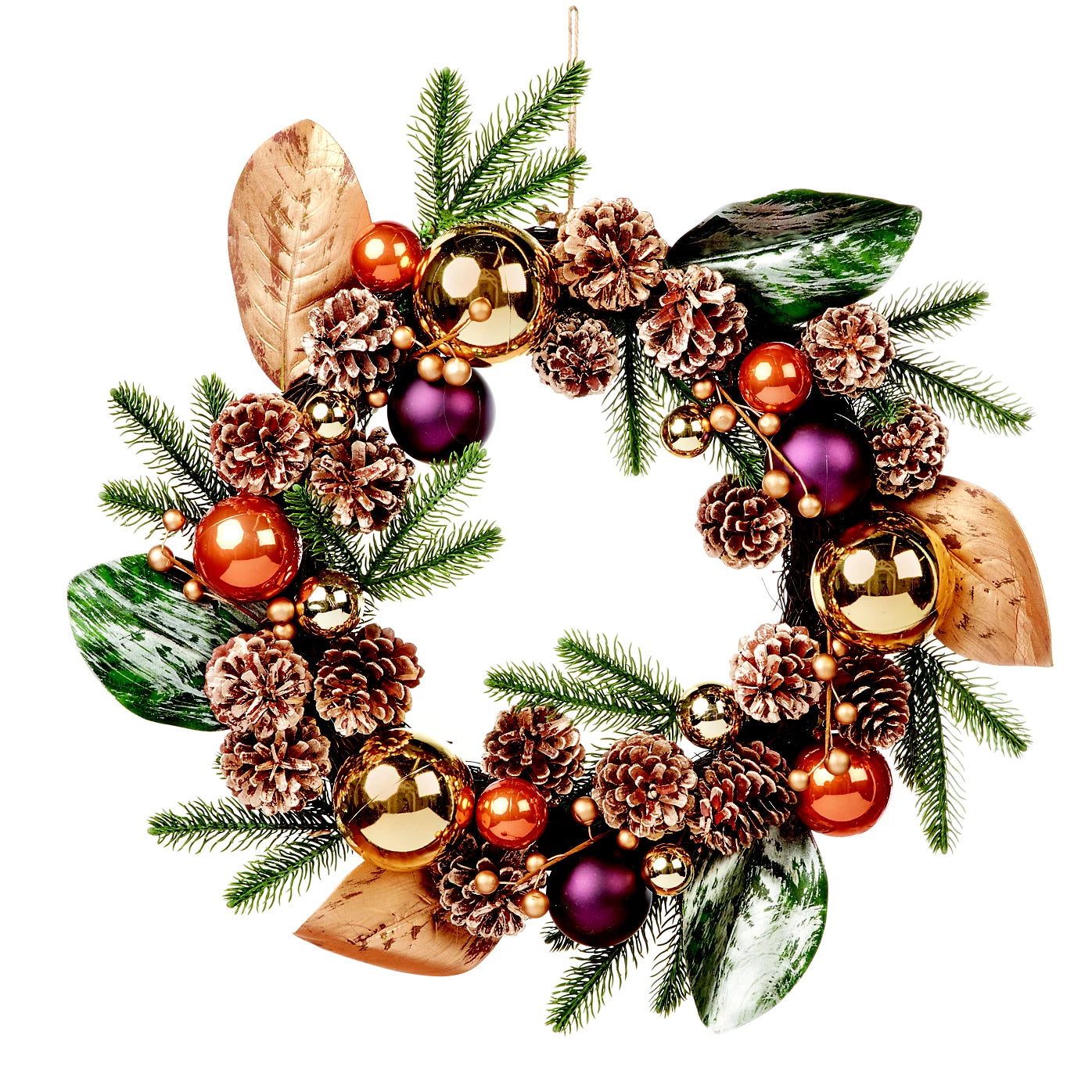 50cm Rustic pinecones & baubles Christmas wreath