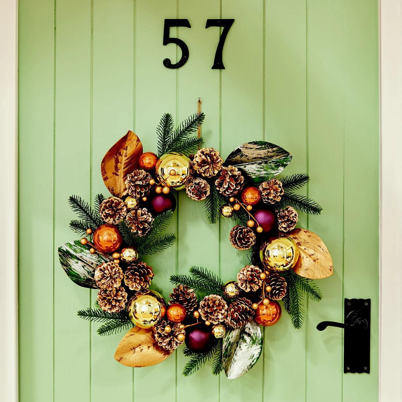50cm Rustic pinecones & baubles Christmas wreath