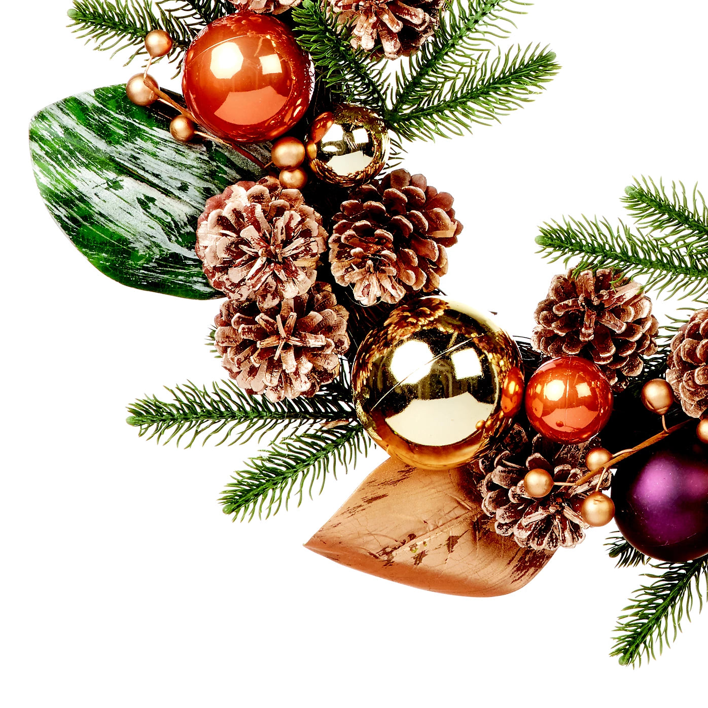 50cm Rustic pinecones & baubles Christmas wreath