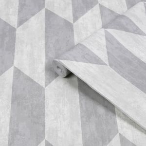GoodHome Garnet Grey Geometric Silver Effect Textured Wallpaper