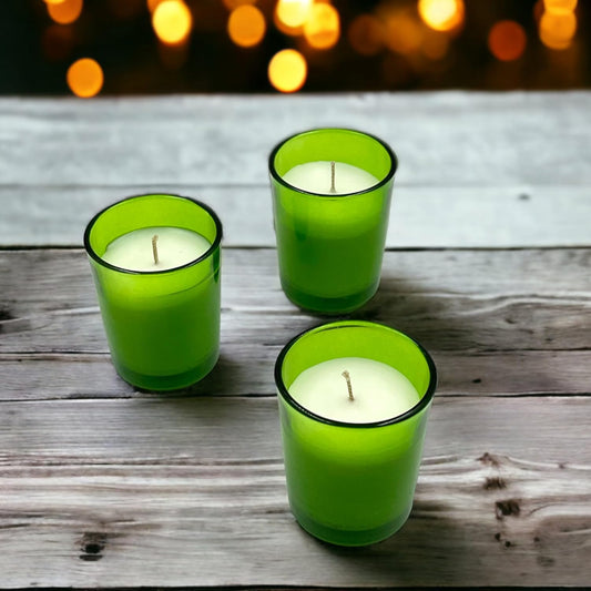 2 x Outdoor Citronella Scented Green Colour Filled Glass Candles