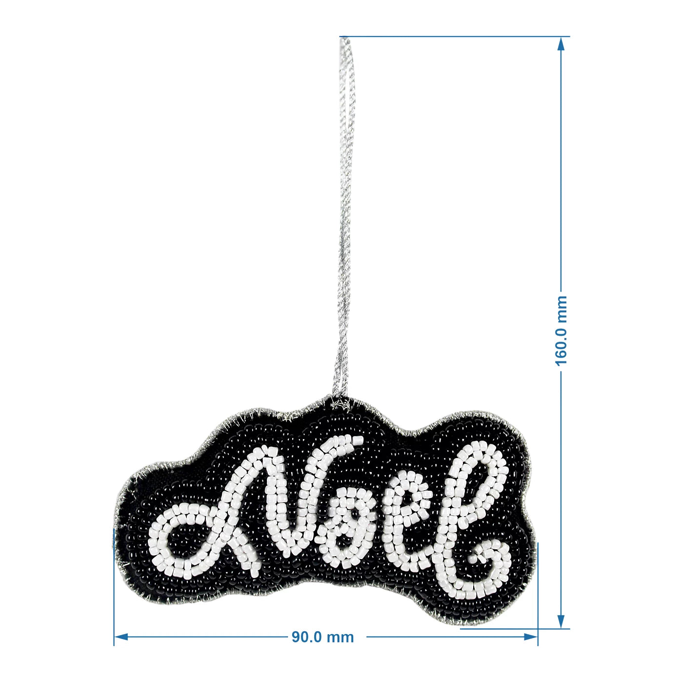 2 x Black & white Embroidered effect Noel Glass Hanging ornament