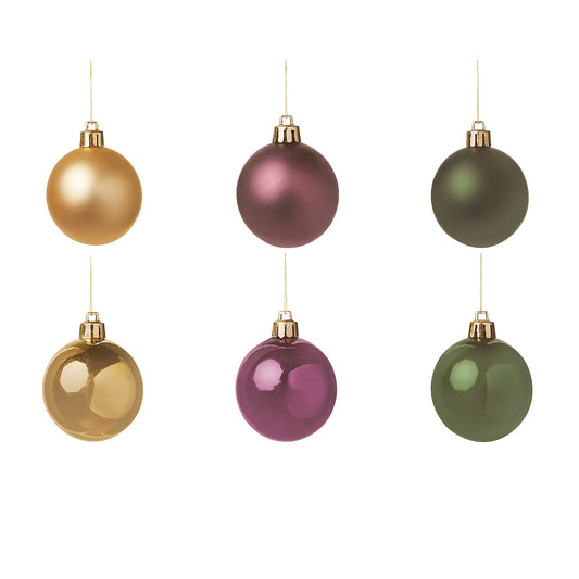 Dark Green, Plum & Gold Plastic Christmas bauble set, Set of 80 (D) 60mm