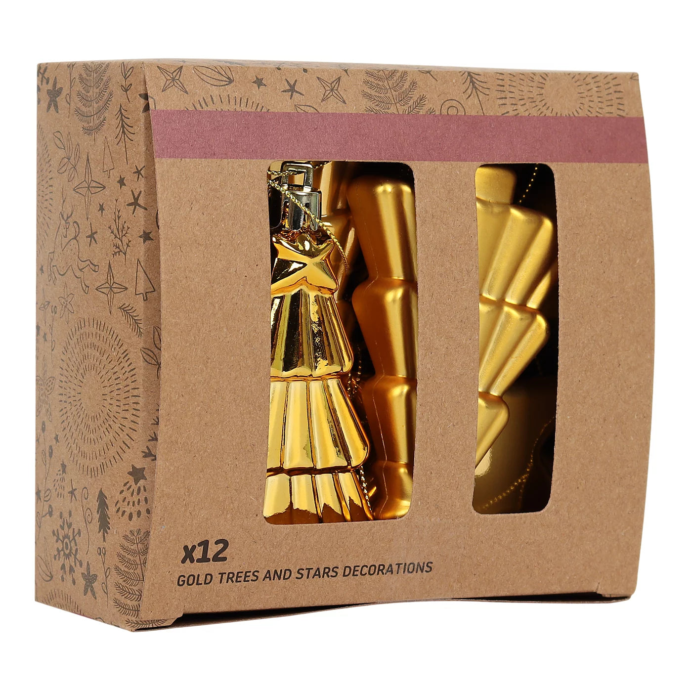 Gloss & matt Gold effect Star & Tree Hanging decoration set, Pack of 12