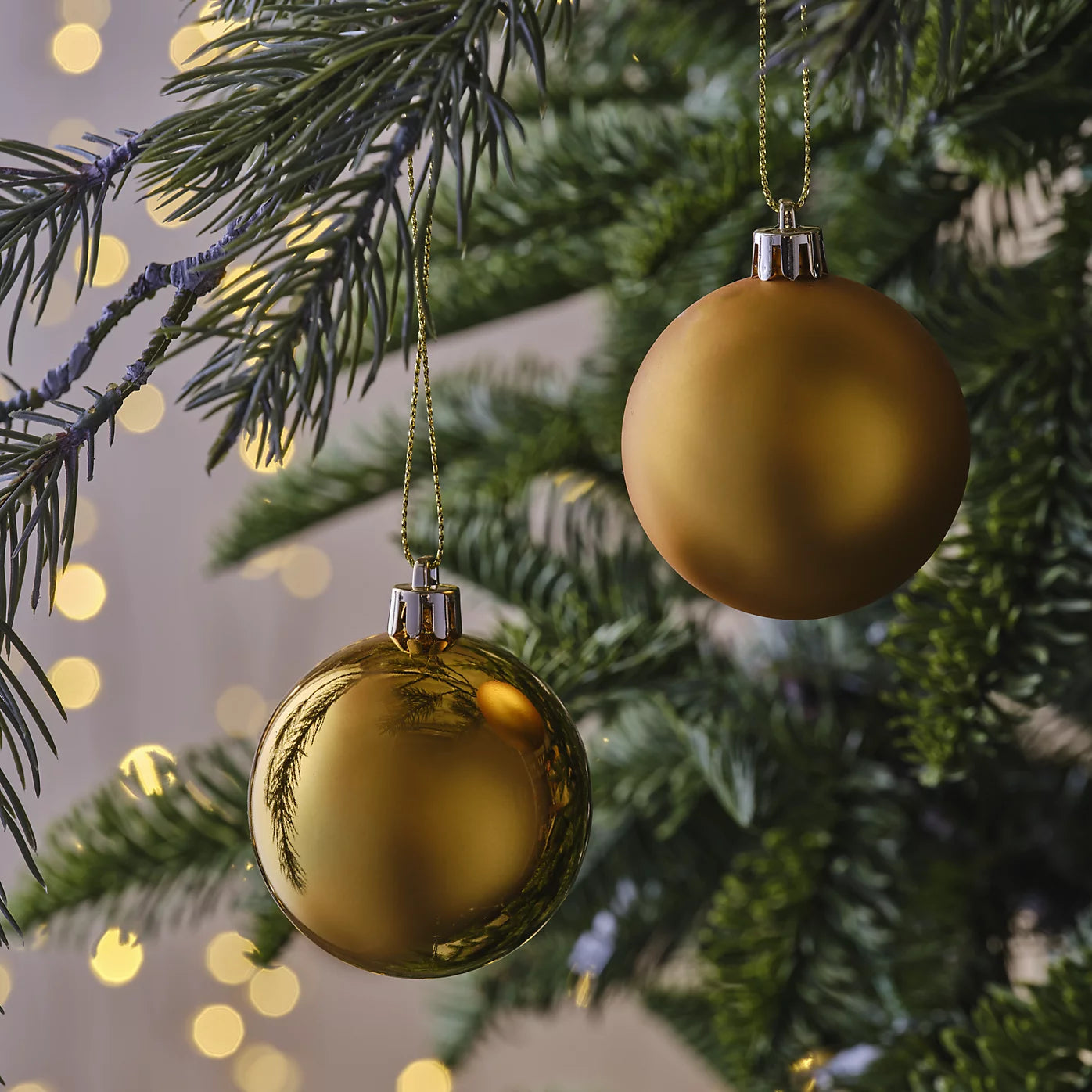 Gold effect Plastic Round Christmas bauble set, Pack of 10 (D) 60mm