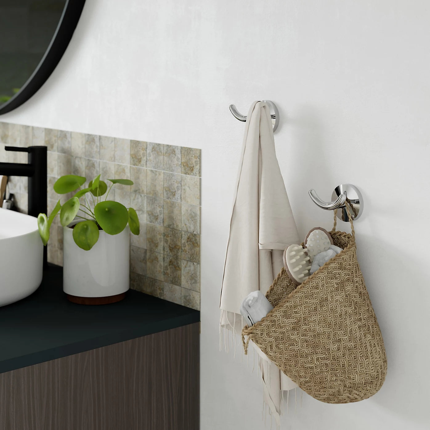 x2 GoodHome Chrome effect Zinc alloy Wall-mounted Double Hook (H)57.5mm (D)100mm