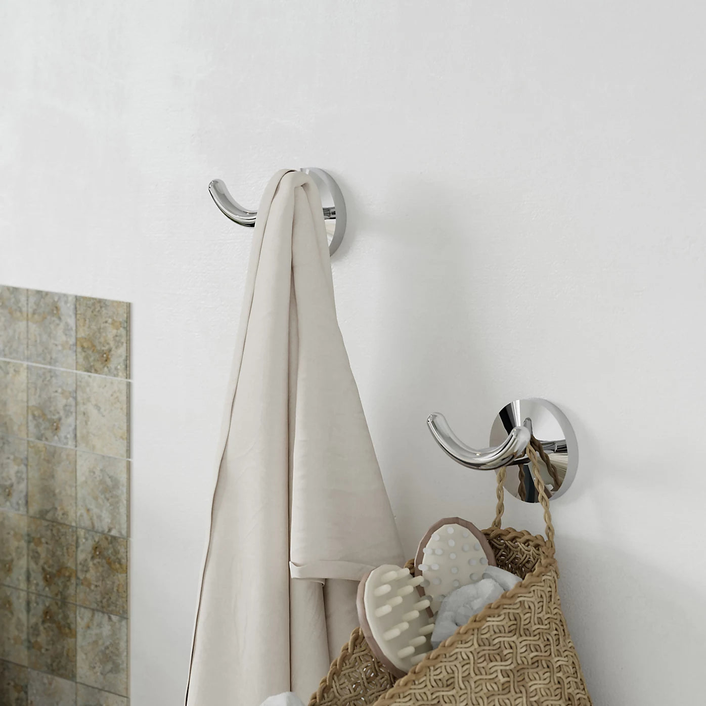 x2 GoodHome Chrome effect Zinc alloy Wall-mounted Double Hook (H)57.5mm (D)100mm