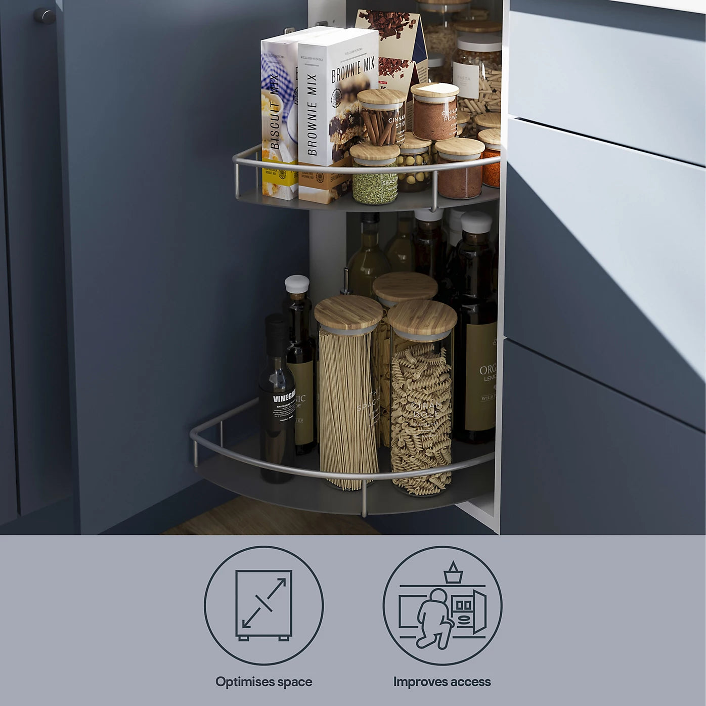 GoodHome Pebre Grey Not soft-close Half moon carousel 80cm Storage system