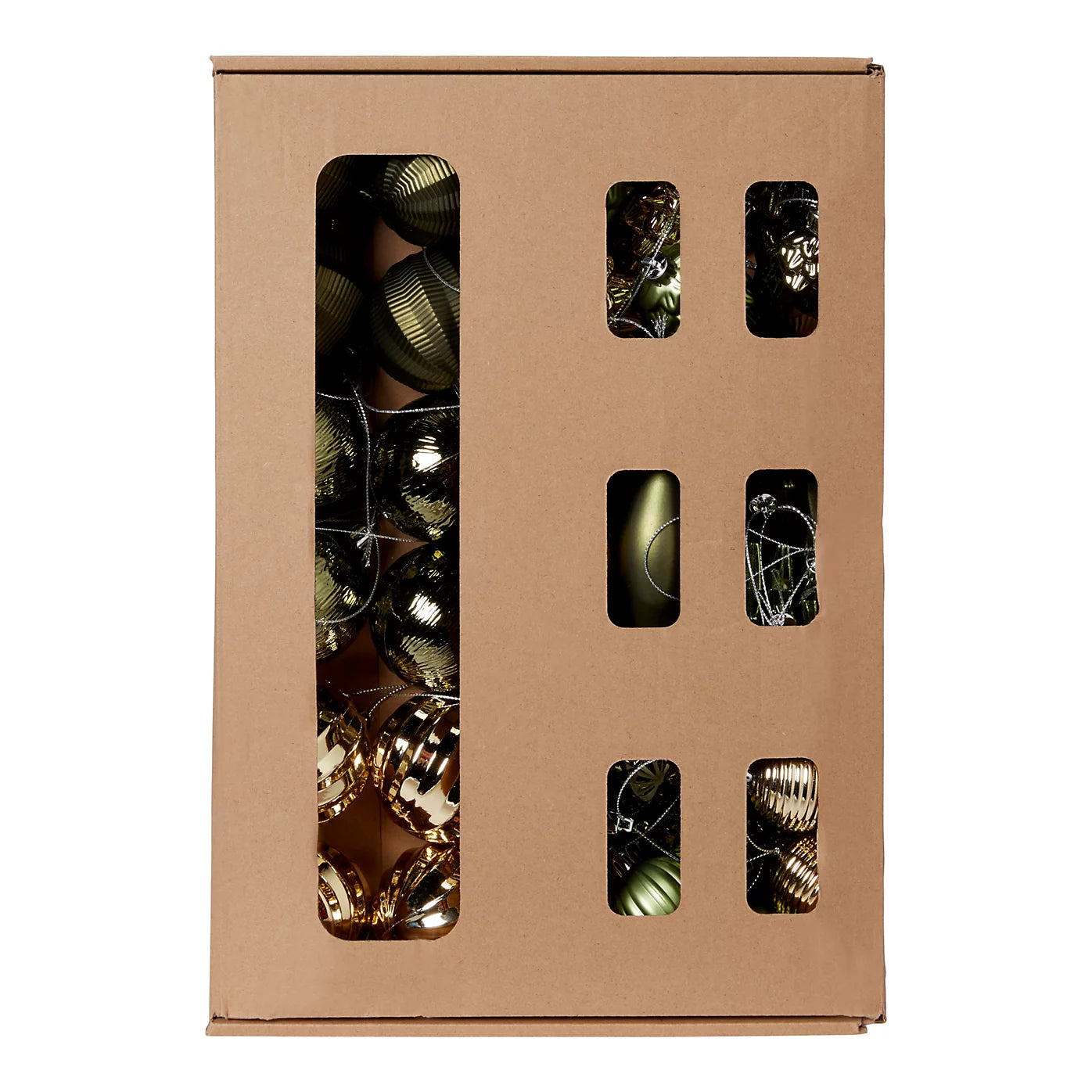 Green, gold & silver Plastic Christmas Tree decoration, Pack of 50 Baubles