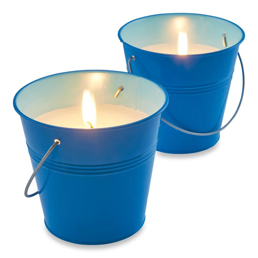 2 X Citronella Blue Bucket Candle Outdoor 30-35H Burn Bug Repellent