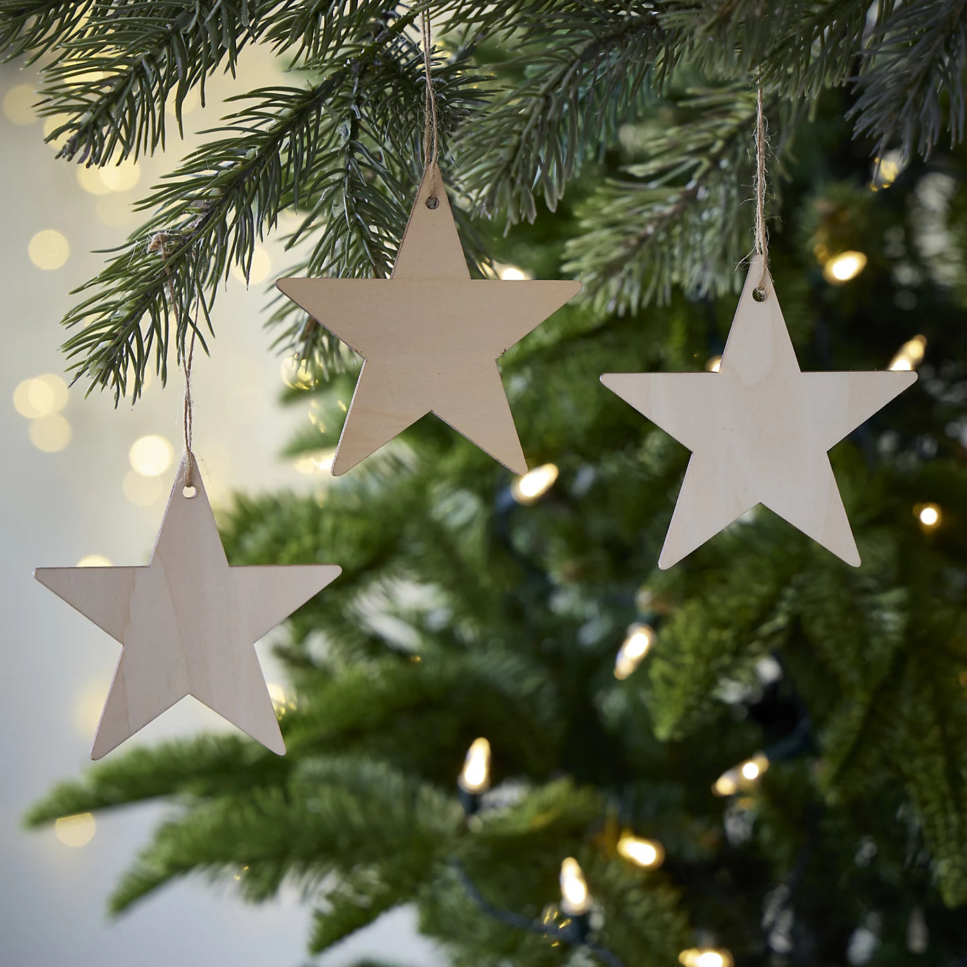 Natural Star Hanging decoration set, Pack of 12