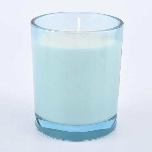 2x Outdoor Citronella Scented Blue Colour Filled Glass Candle