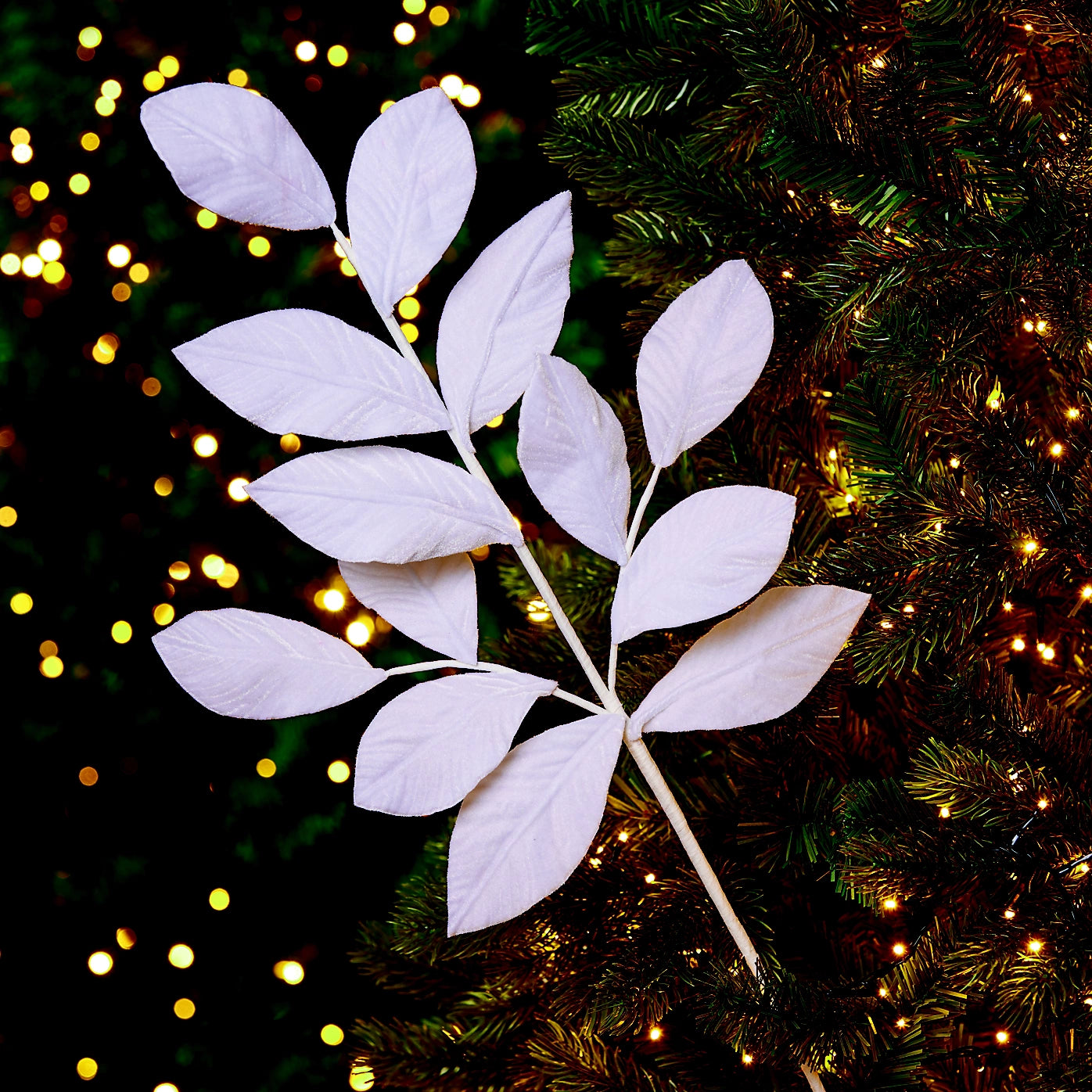 2 x Premier Decorations Limited White Velvet Leaf Stem