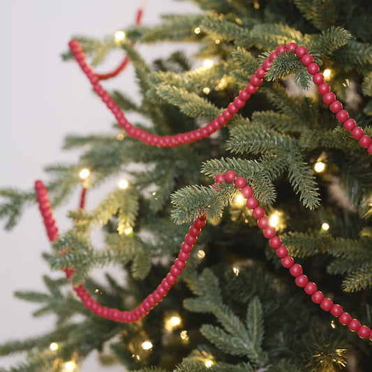2 x Red Glitter effect Wood Bead chain 2m Christmas