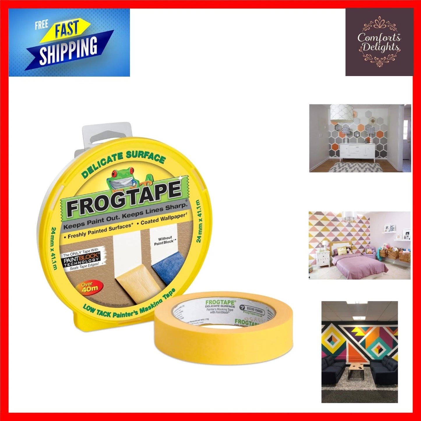 Frog Tape Yellow Delicate Surface Masking Tape 24mm x 41.1m for Flawless Lines