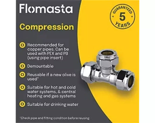 Flomasta Brass Compression Equal Tee 15mm x 15mm x 15mm- Sliver Fully Recyclable