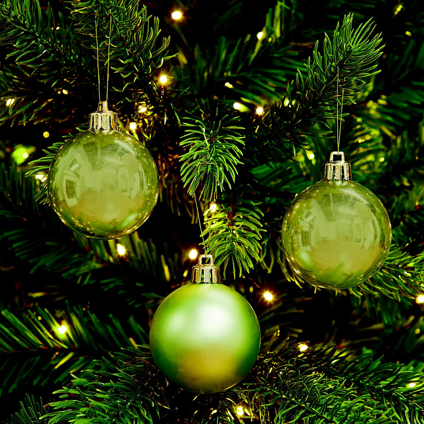 Swamp Green Plastic Round Christmas bauble set, Set of 11 (D) 60mm
