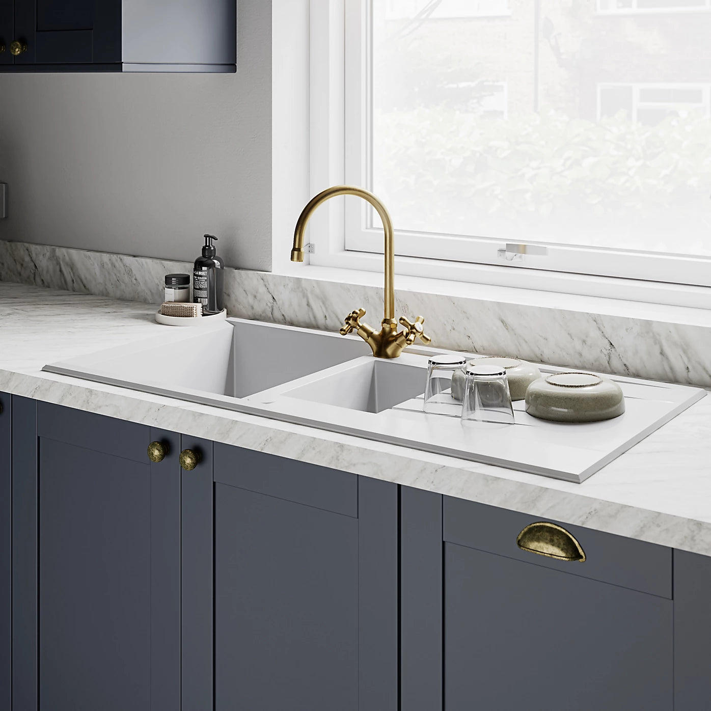 Torc Antique brass effect Kitchen Twin lever Tap