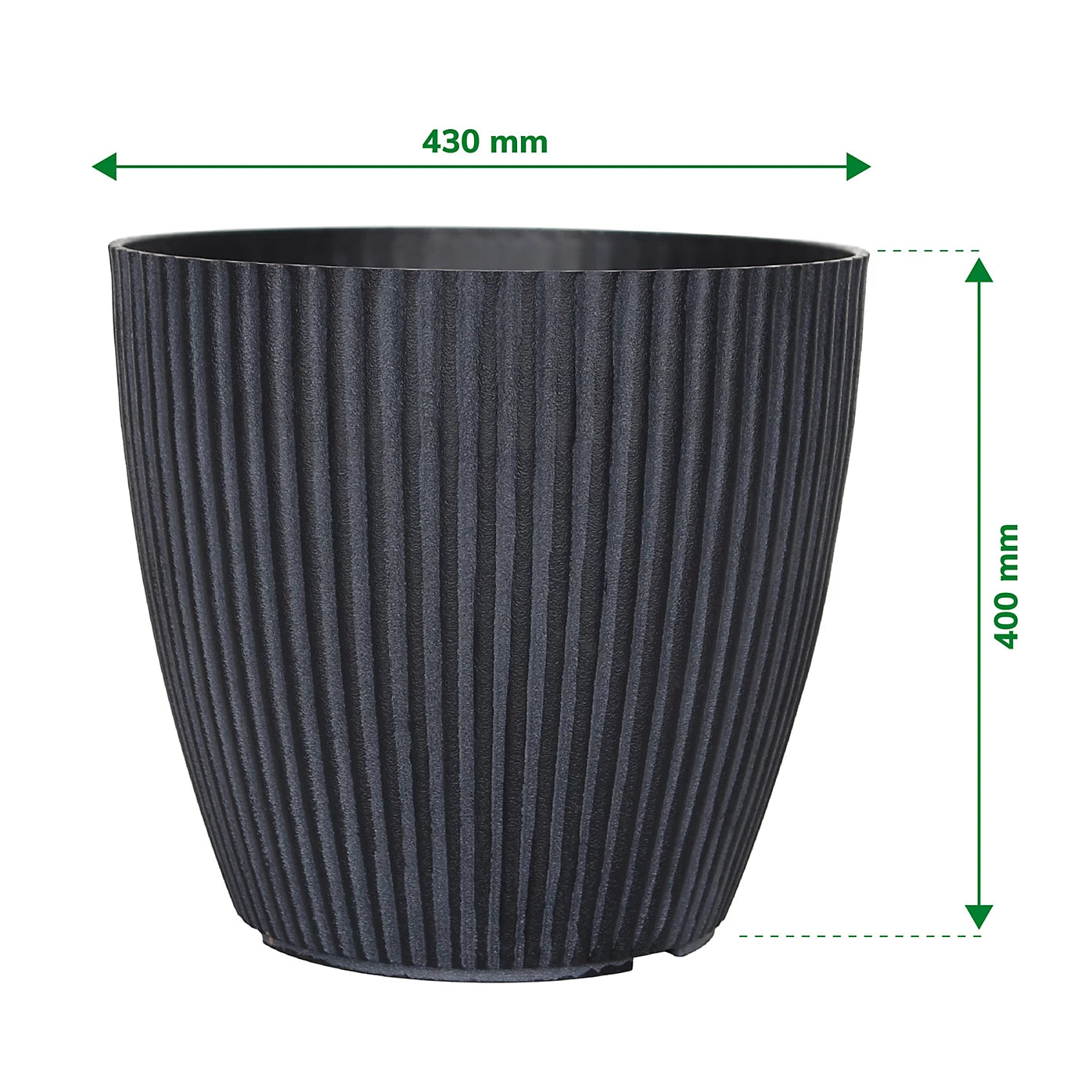 Verve Black Ribbed Recycled plastic Plant pot (Dia) 43cm, (H)40cm