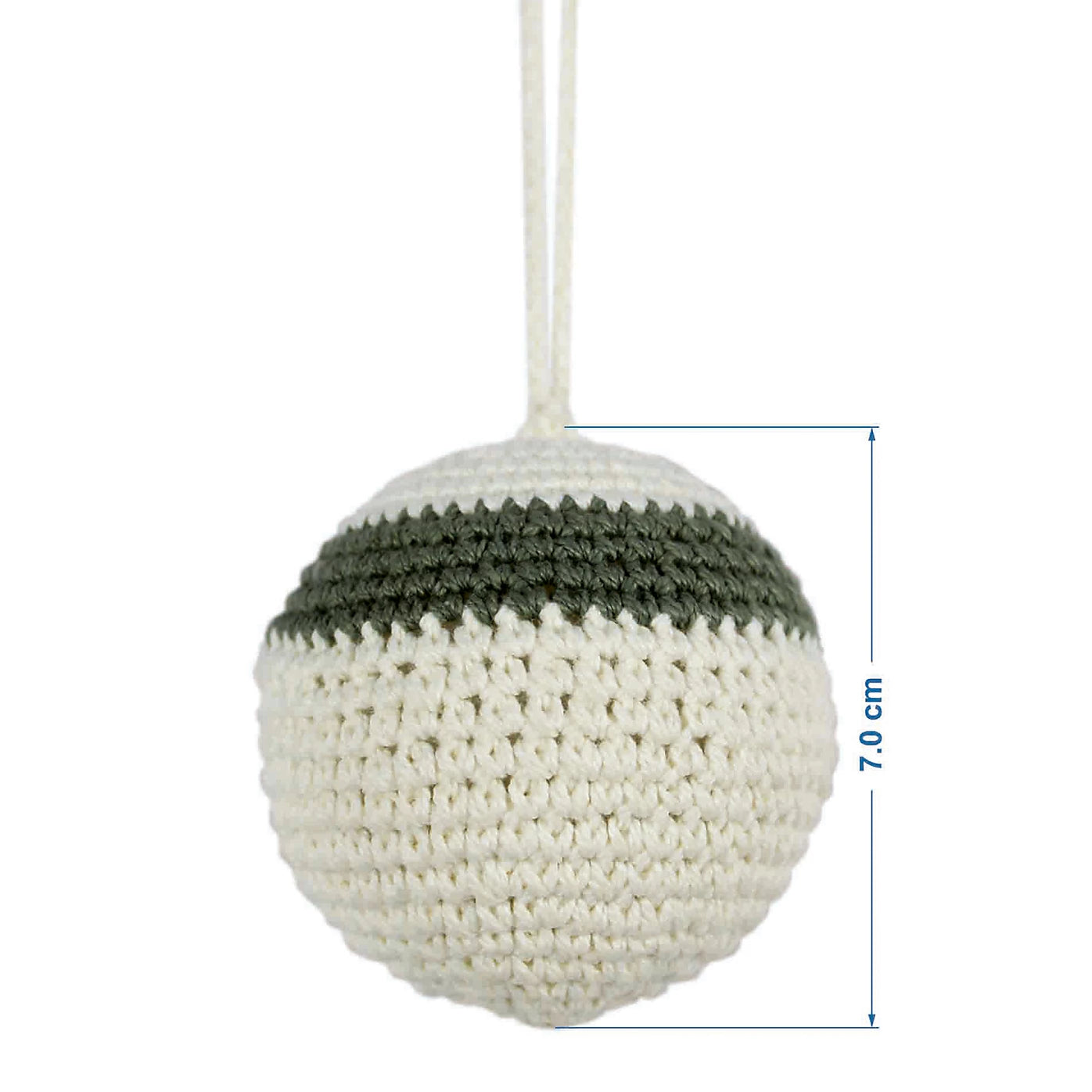White & Green Crochet Cotton thread Round Bauble (D) 80mm Knitted