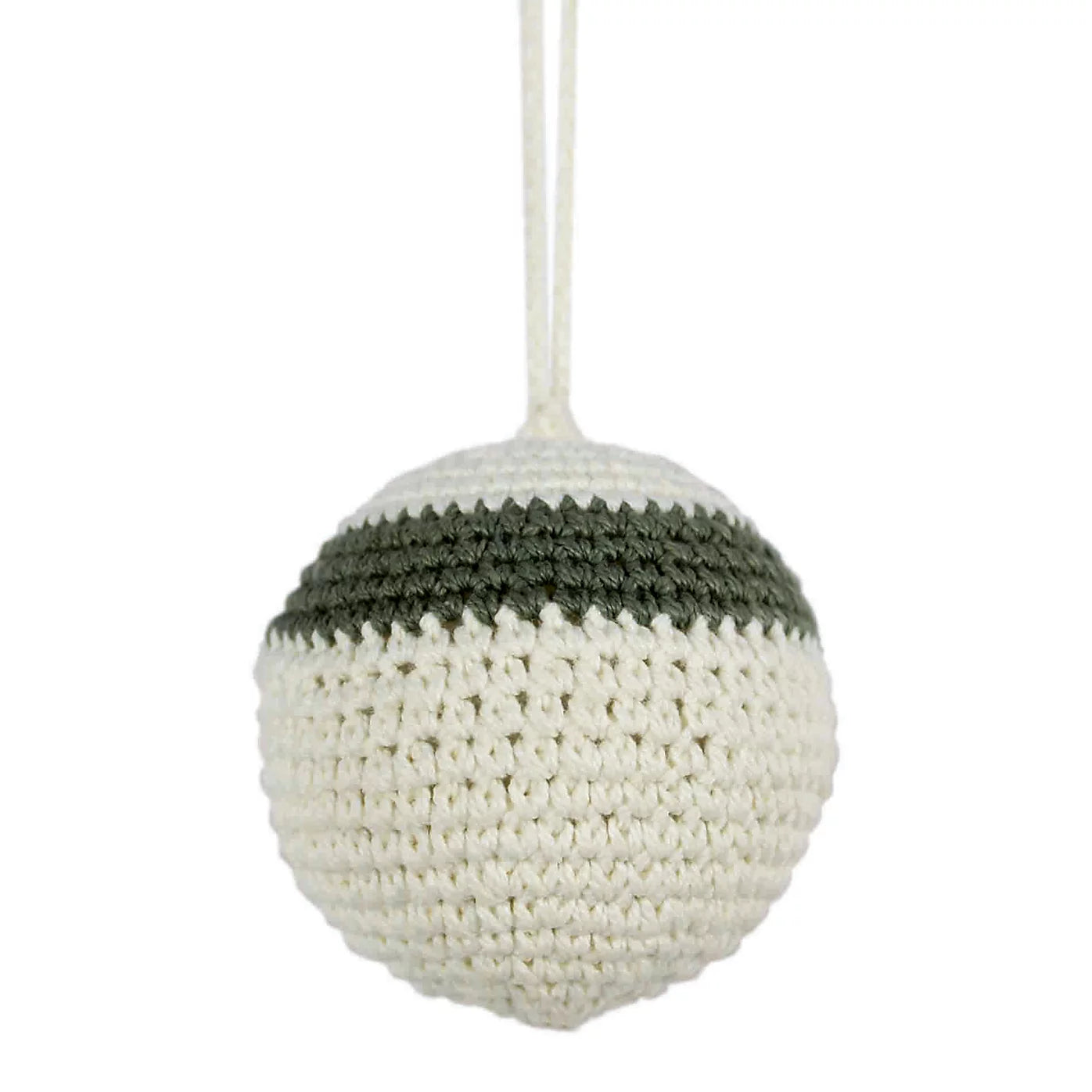 White & Green Crochet Cotton thread Round Bauble (D) 80mm Knitted