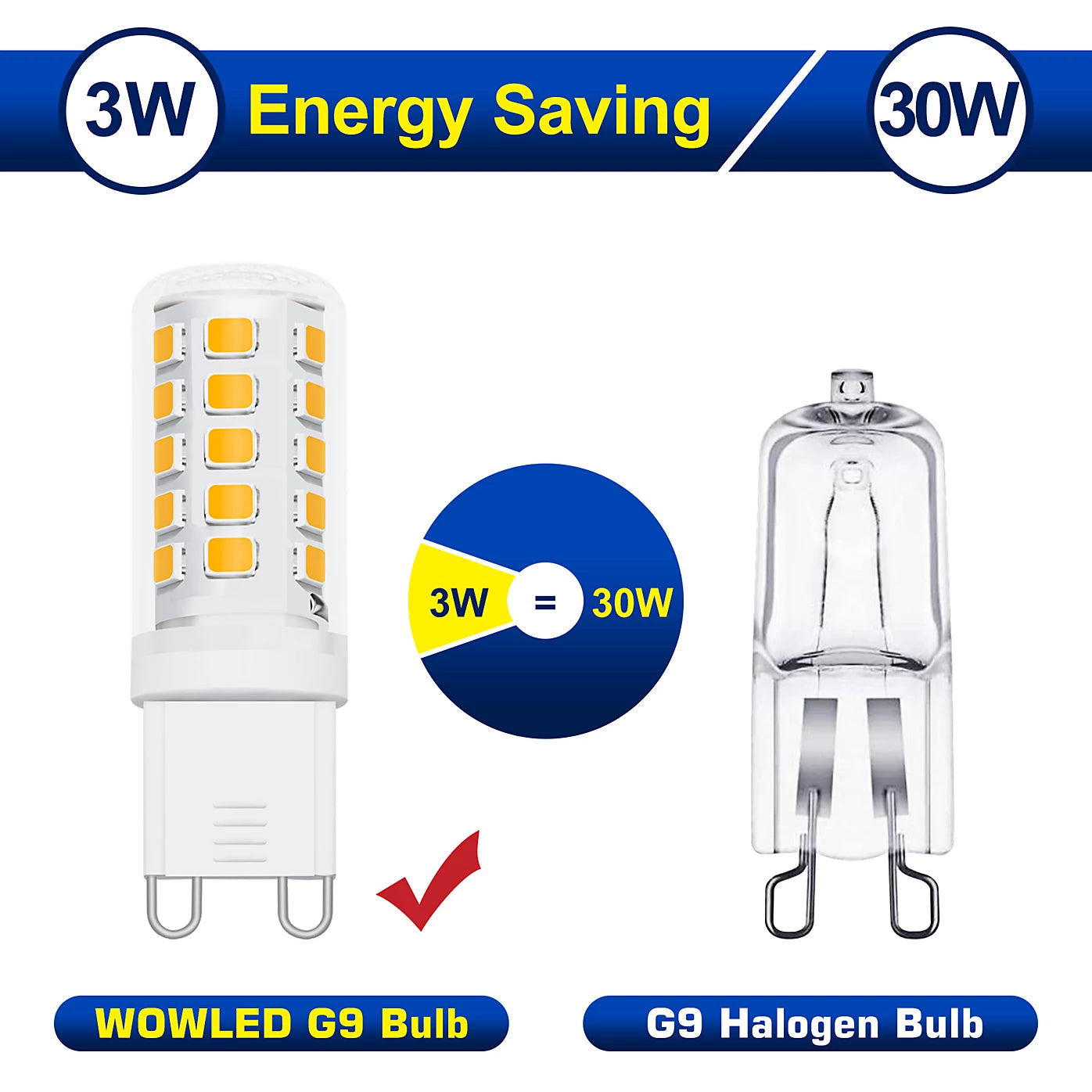 6 x G9 LED Light Bulbs, 3W Equivalent to 30W G9 Halogen Bulbs Warm White