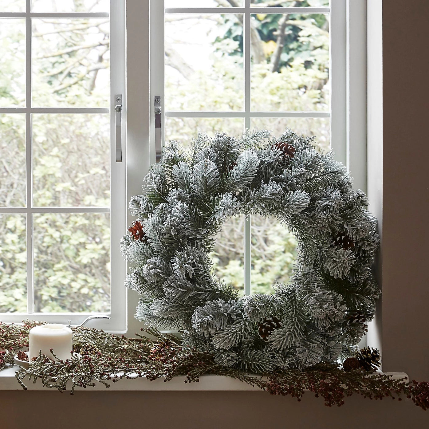 50cm Green Frosted Pinecone Wreath Christmas Door