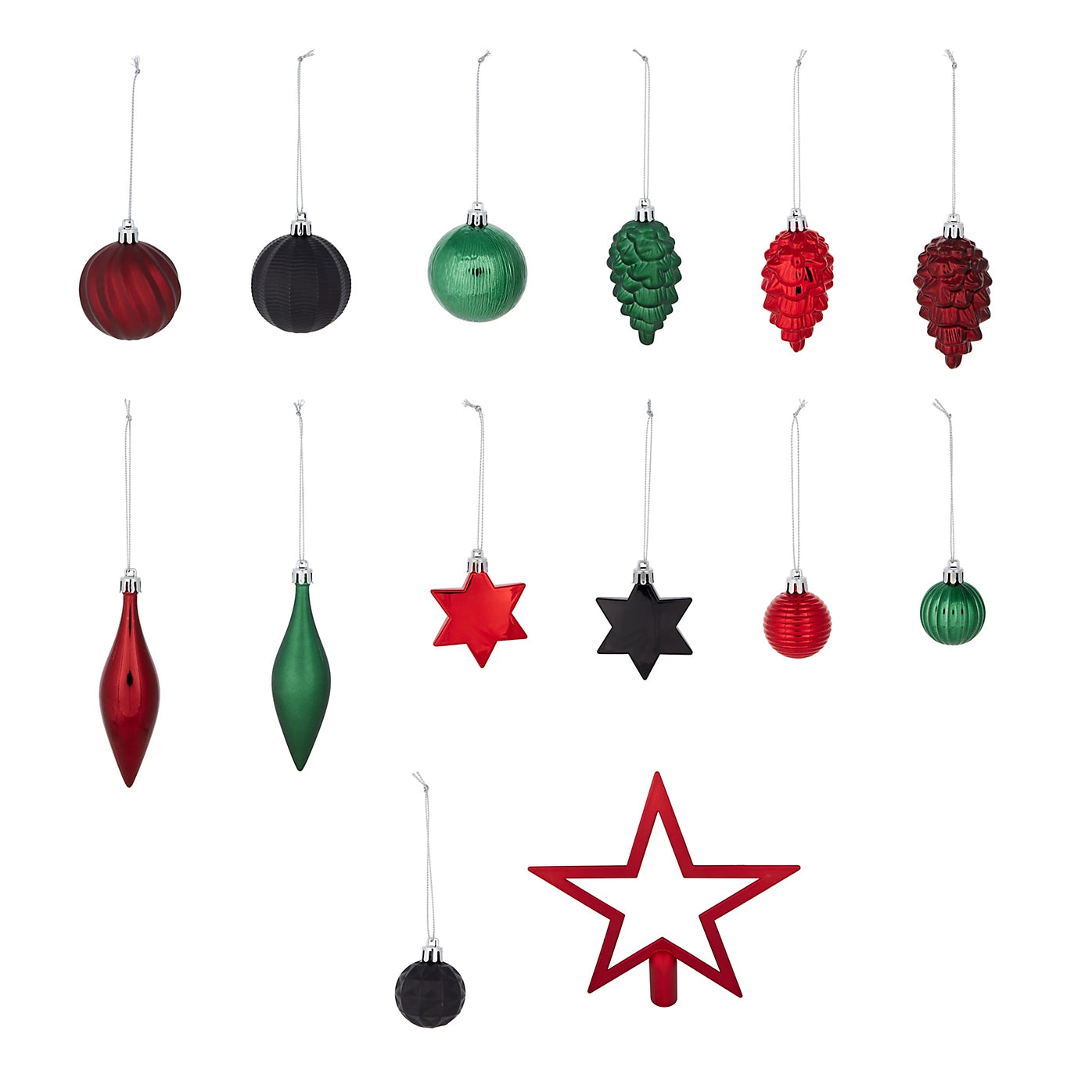 Black, green & red Plastic Christmas Tree decoration, Pack of 50 Baubles