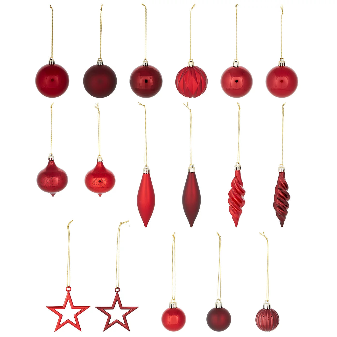 Plastic Hanging Christmas Tree decoration, Pack of 40 - Red Baubles