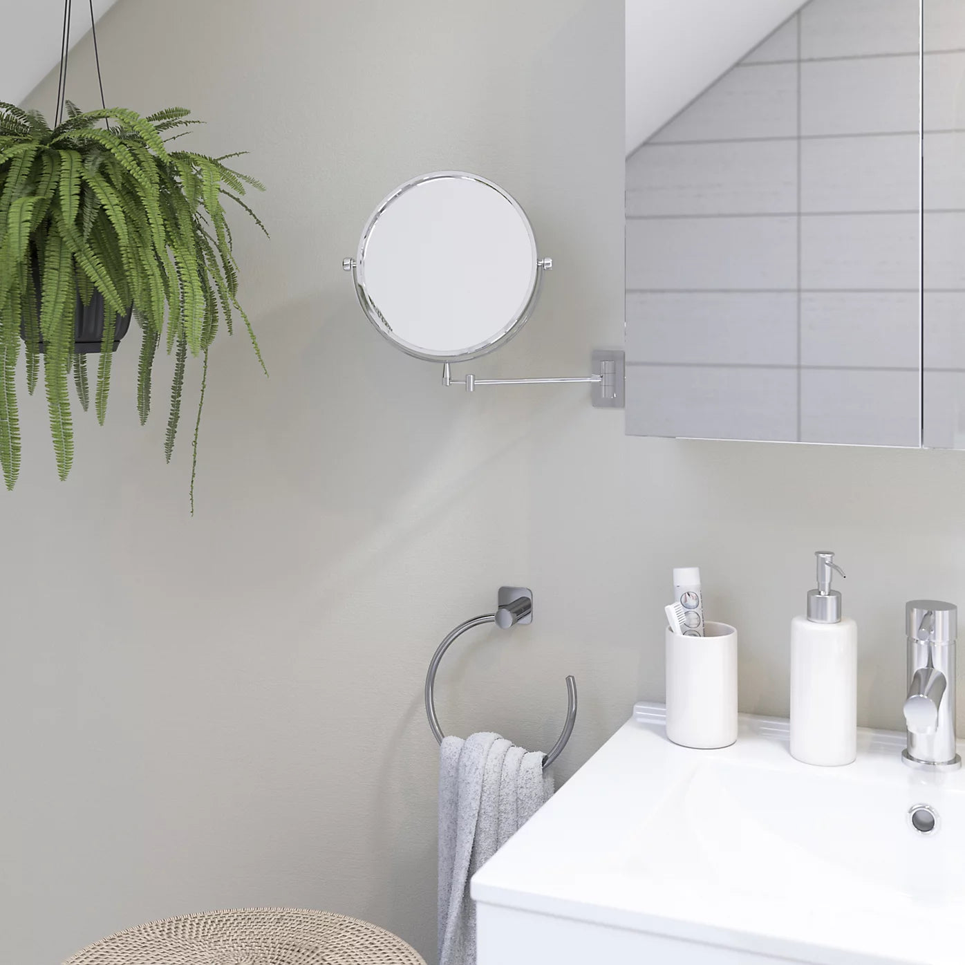 Cooke & Lewis Hayle Gris Round Wall-mounted Bathroom Mirror (H)31cm (W)22.5cm