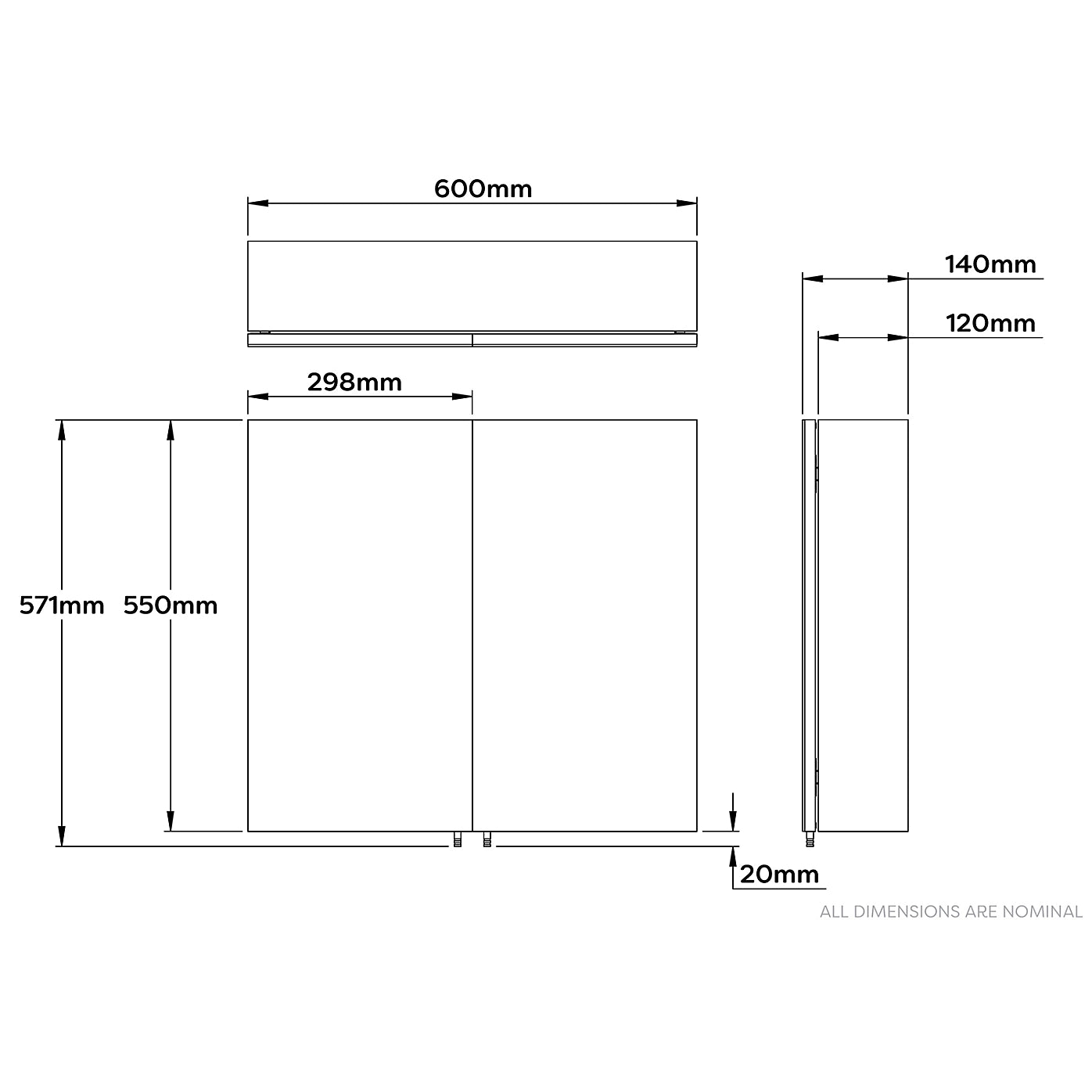 Croydex Vallon Silver effect Double Bathroom Cabinet With Mirrored door (H)571mm (W)600mm