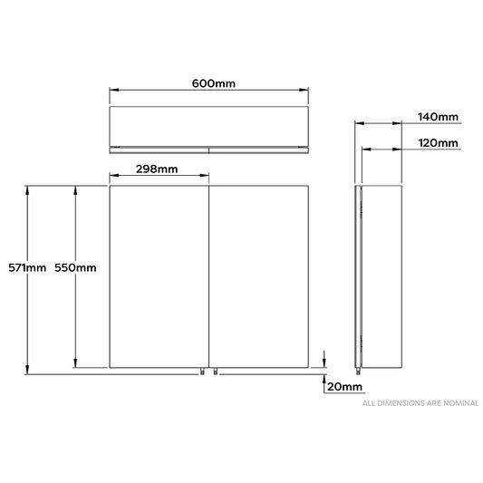 Croydex Vallon Silver effect Double Bathroom Cabinet With Mirrored door (H)571mm (W)600mm
