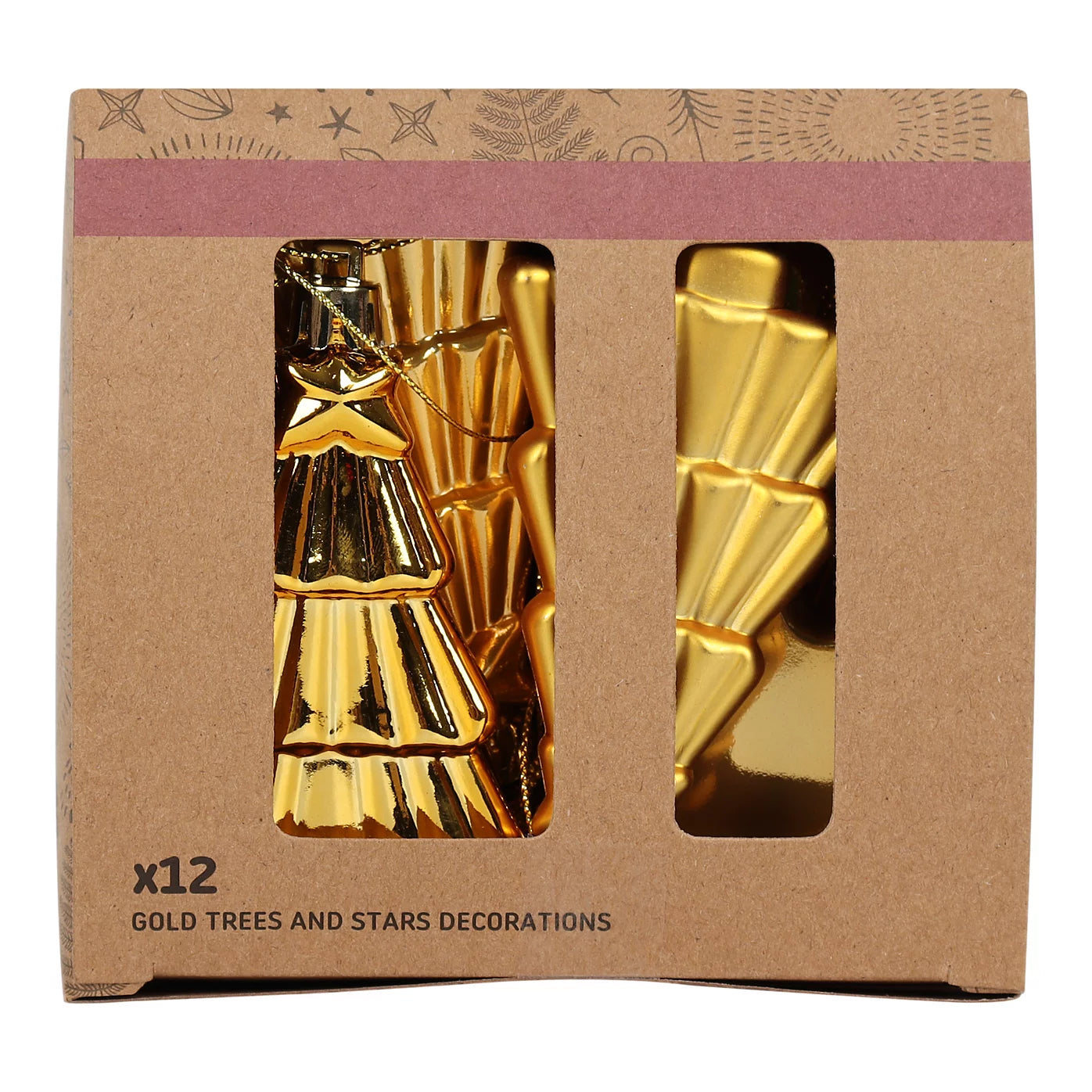 Gloss & matt Gold effect Star & Tree Hanging decoration set, Pack of 12