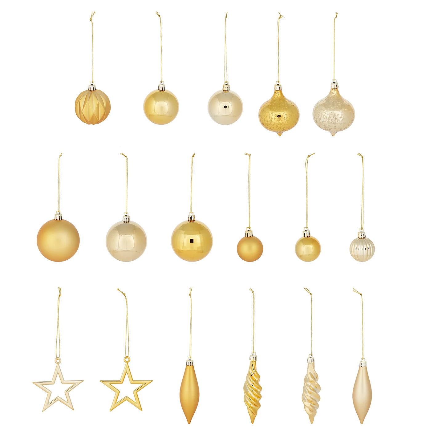 Gold effect Plastic Hanging Christmas Tree decoration, Pack of 40 Baubles