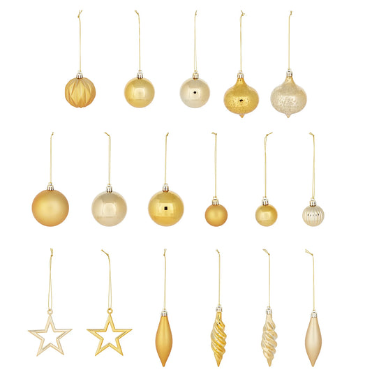 Gold effect Plastic Hanging Christmas Tree decoration, Pack of 40 Baubles