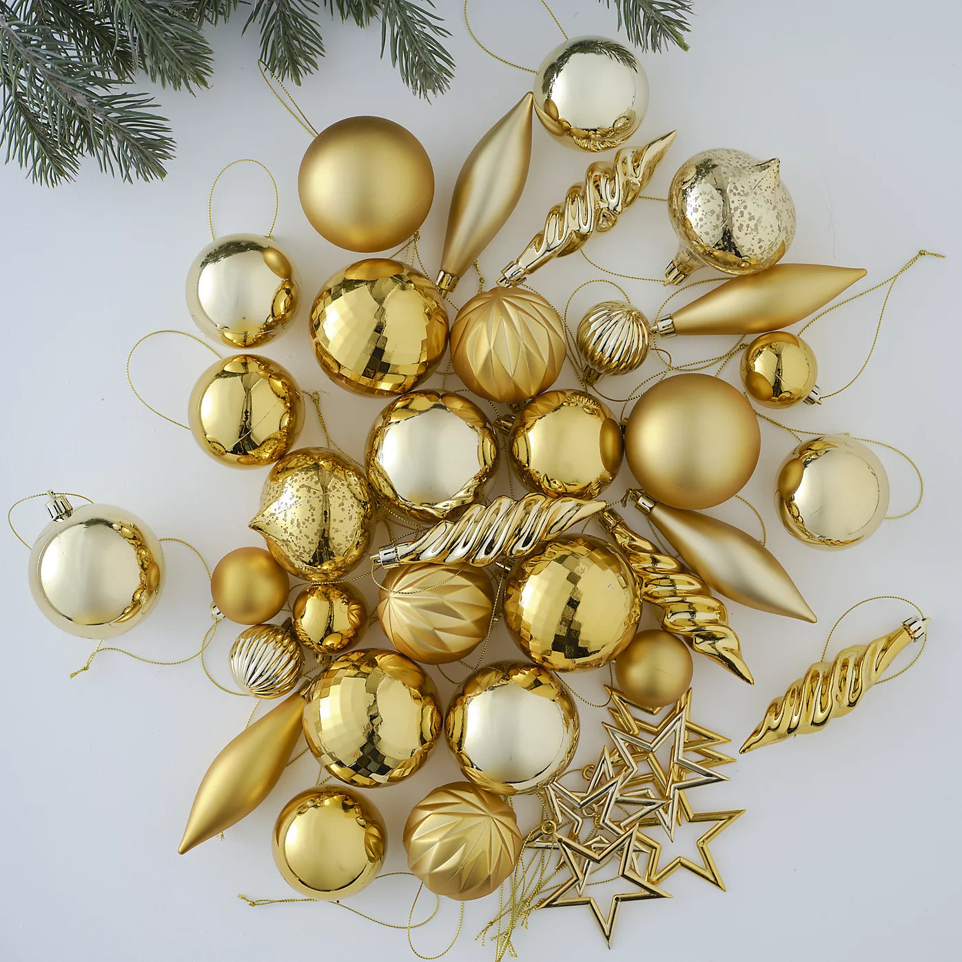 Gold effect Plastic Hanging Christmas Tree decoration, Pack of 40 Baubles