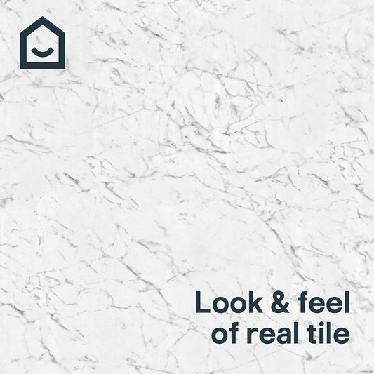 GoodHome Mambo White Natural Marble effect Textured Click vinyl Tile, 1.92m²