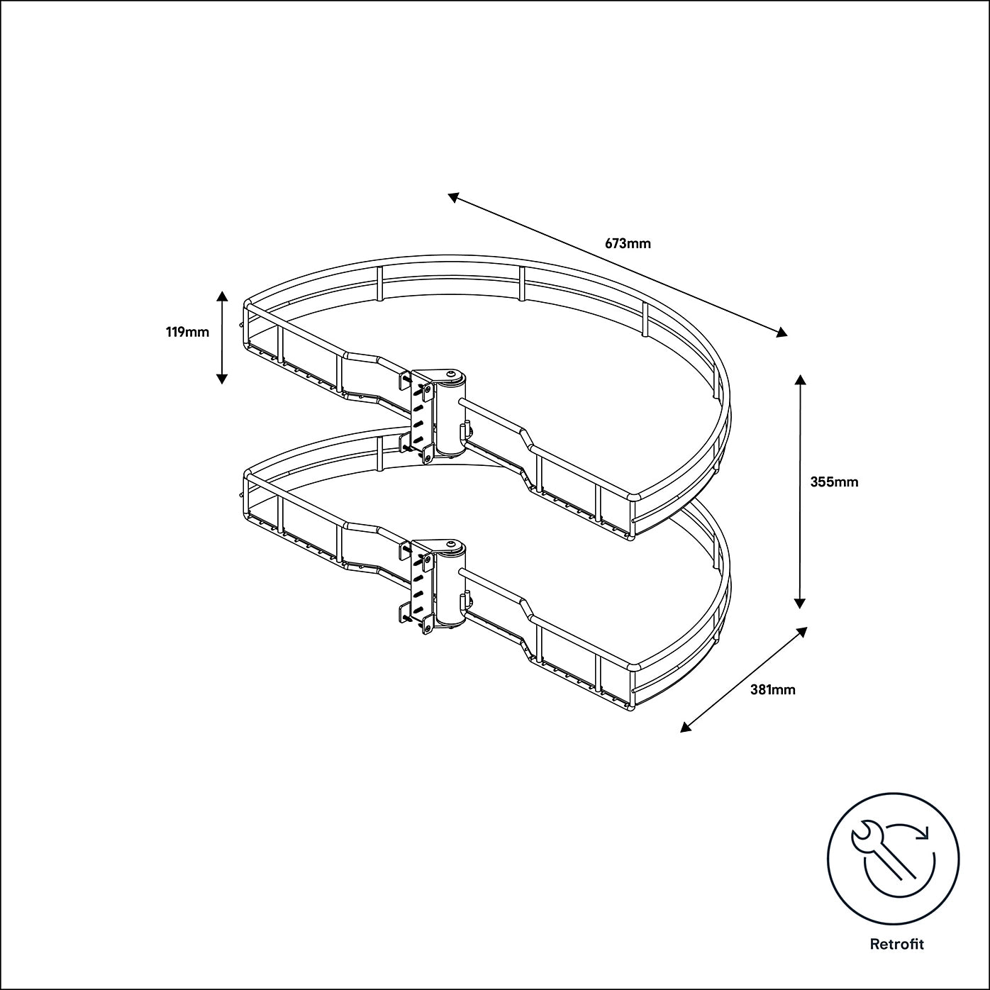 GoodHome Pebre Grey Not soft-close Half moon carousel 80cm Storage system
