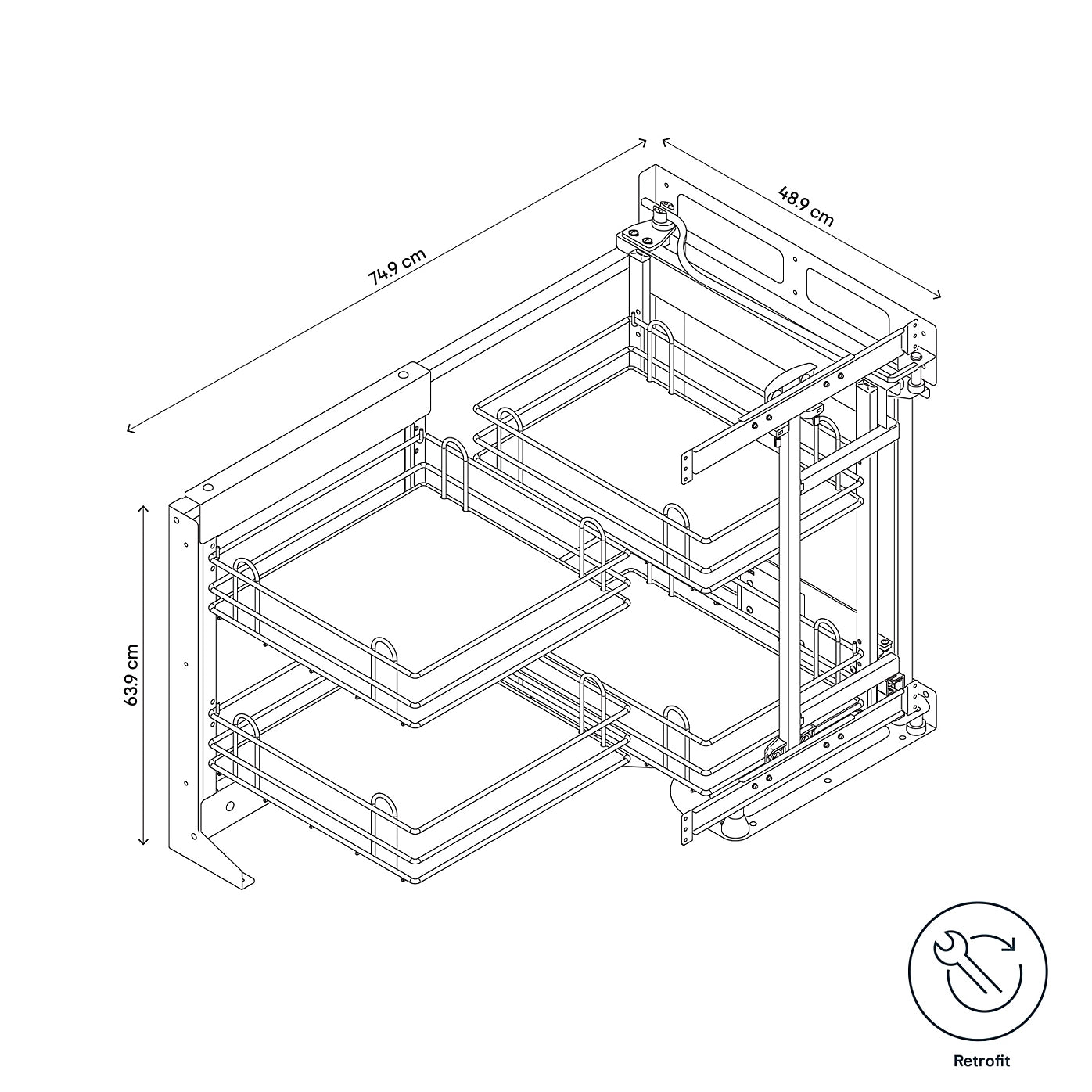 GoodHome Pebre Grey Soft-close RH Space corner cabinet 40cm Pull-out storage