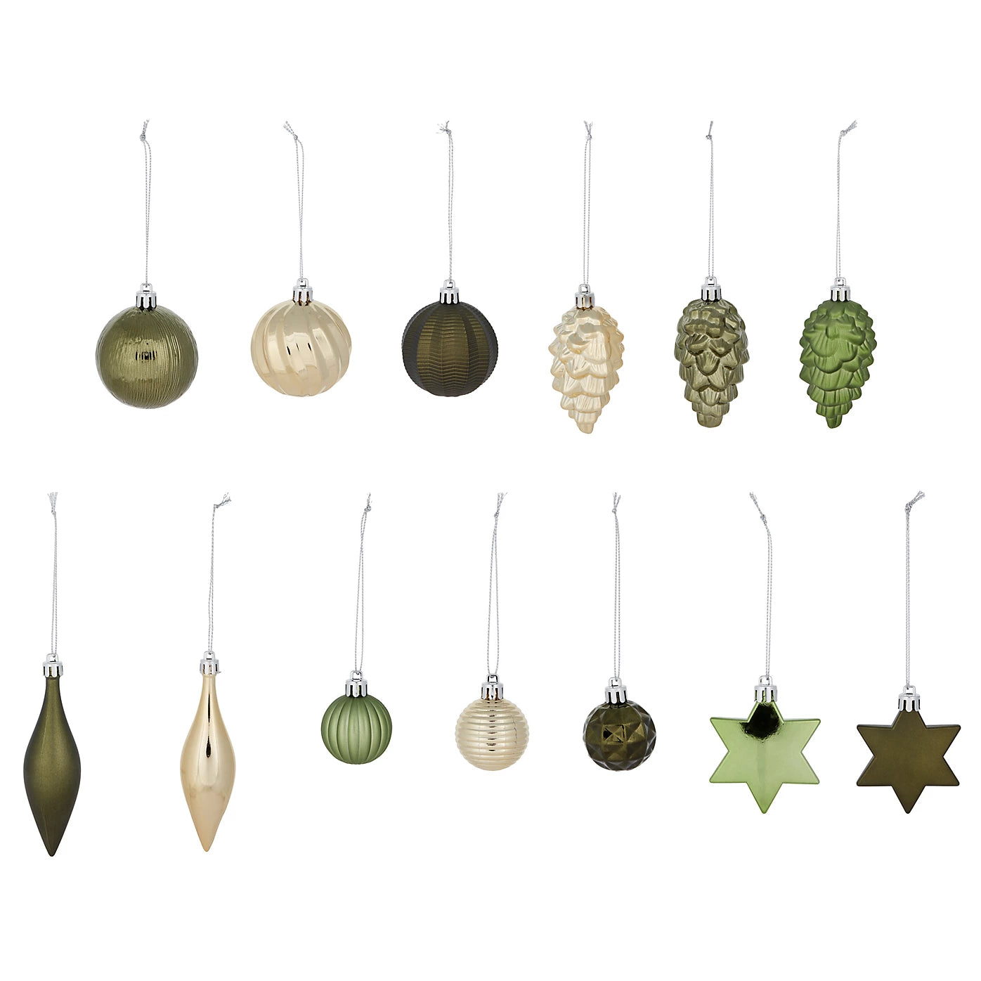 Green, gold & silver Plastic Christmas Tree decoration, Pack of 50 Baubles