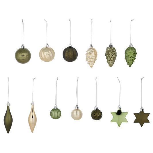 Green, gold & silver Plastic Christmas Tree decoration, Pack of 50 Baubles