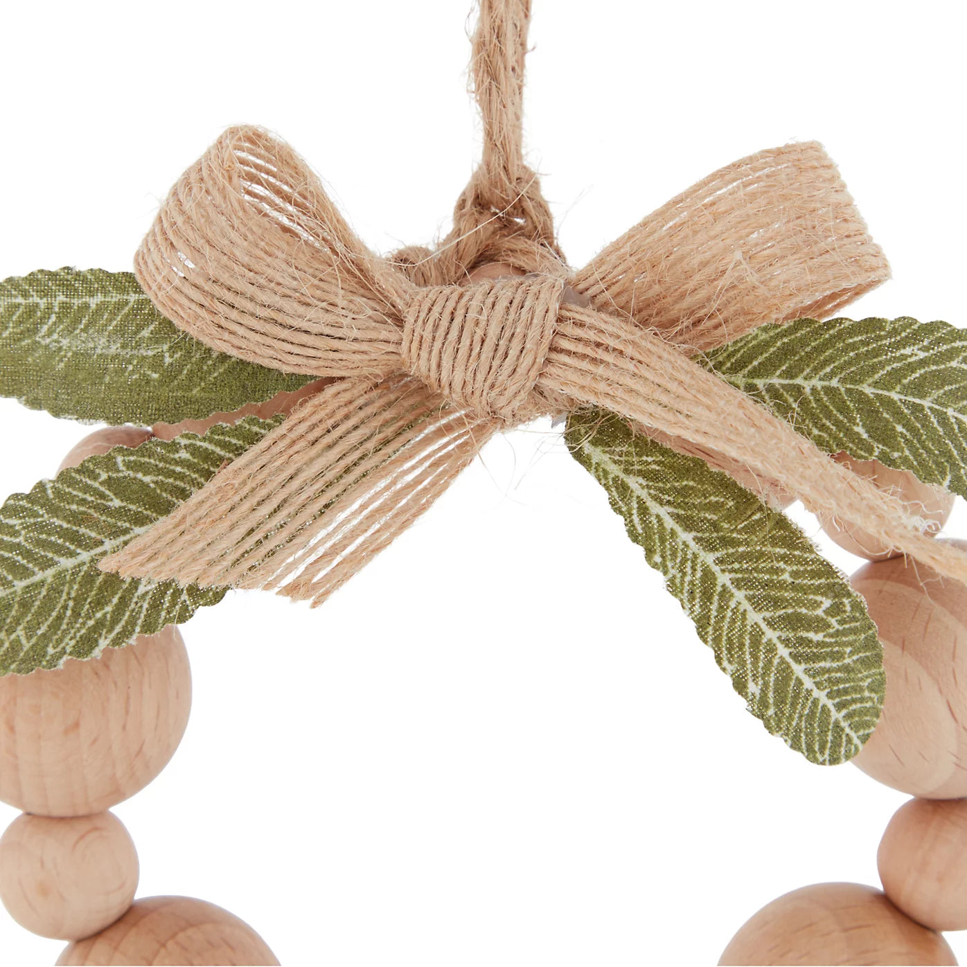 Natural Beads with leaf Metal & wood Round Hanging decoration (D) 100mm