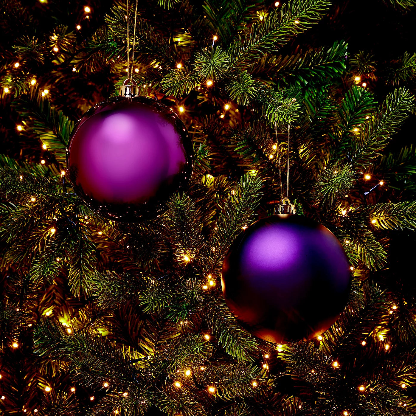 Purple Plastic Round Christmas bauble set, Set of 4 (D) 100mm